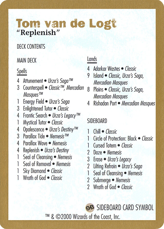 Tom van de Logt Decklist (2000) — World Championship Decks 2000 (WC00) #tvdl0b