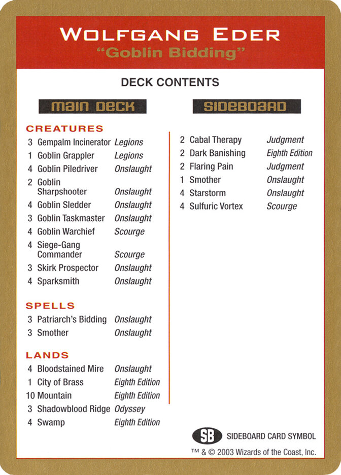 Wolfgang Eder Decklist — World Championship Decks 2003 (WC03) #we0b