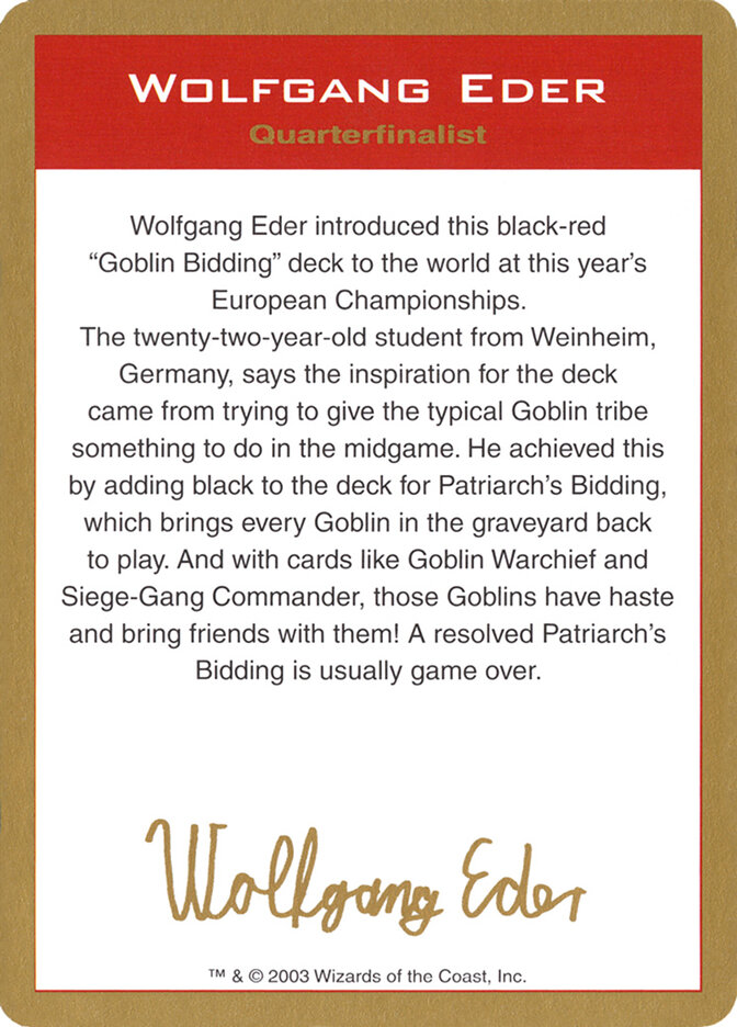 Wolfgang Eder Bio — World Championship Decks 2003 (WC03) #we0a