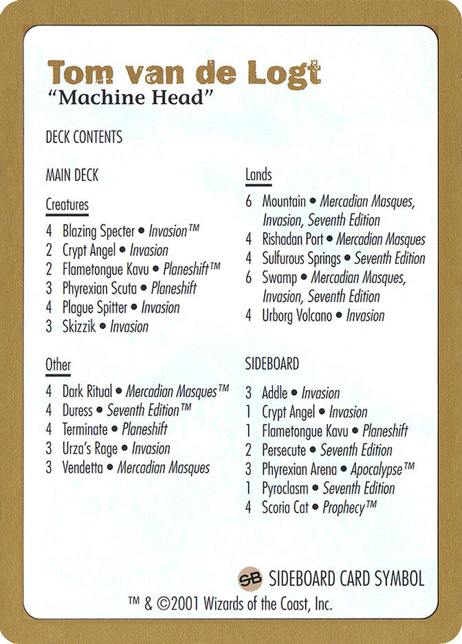 Tom van de Logt Decklist (2001) — World Championship Decks 2001 (WC01) #tvdl0b