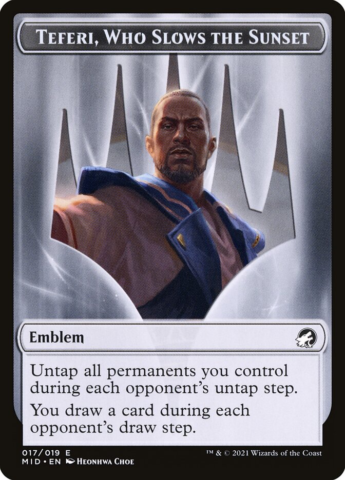 Teferi, Who Slows the Sunset Emblem — Innistrad: Midnight Hunt Tokens (TMID) #17