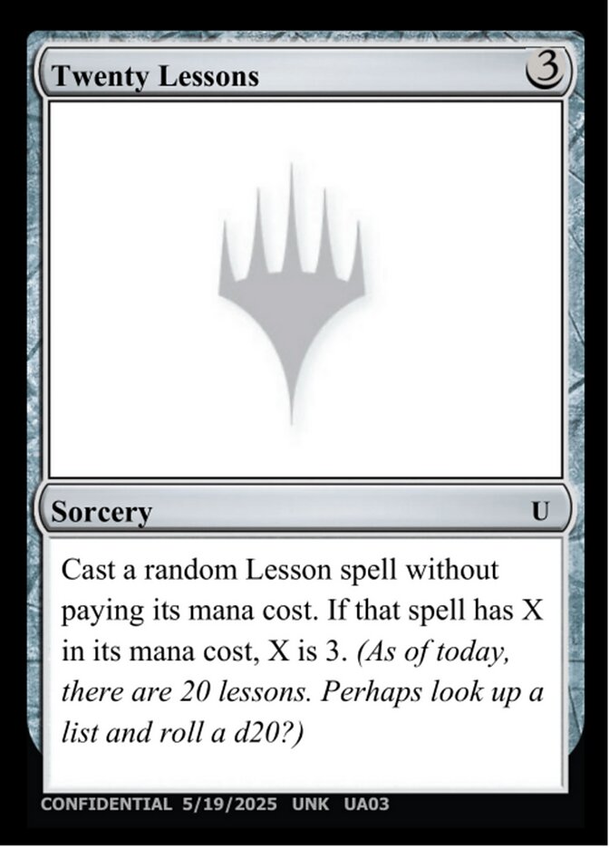Twenty Lessons — Unknown Event (UNK) #UA03